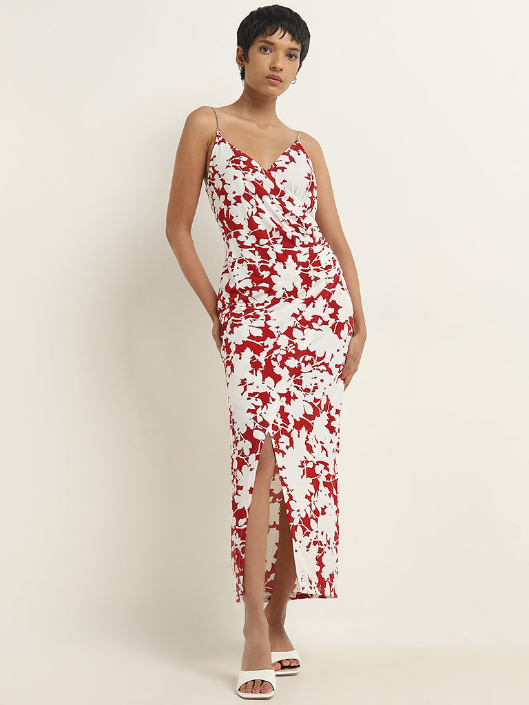 Wardrobe Red Floral Printed Slip Dress