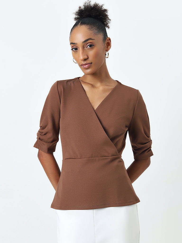 Wardrobe Brown Wrap-Style Top