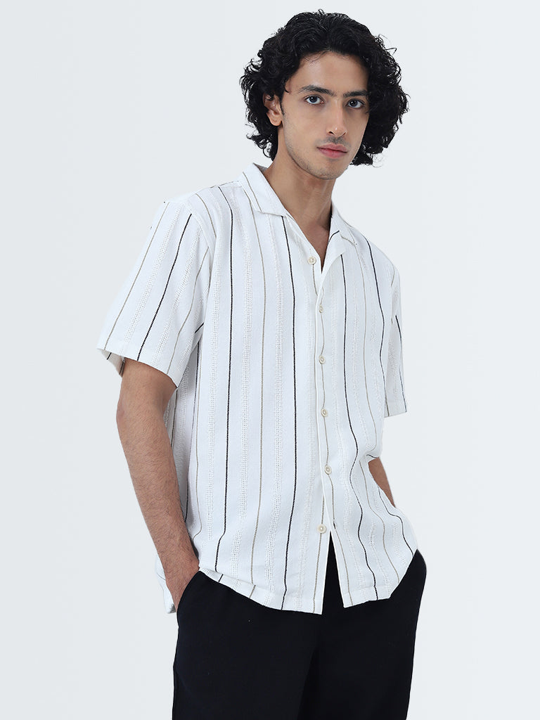 ETA White Striped Relaxed-Fit Cotton Shirt