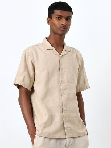 ETA Beige Self-Striped Relaxed-Fit Cotton Shirt