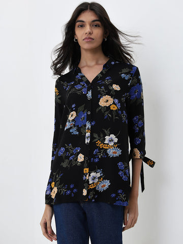 LOV Black Floral Printed Top