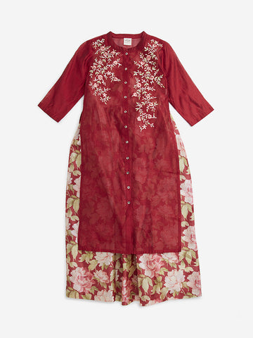 Utsa Kids Red Floral Embroidered A-Line Kurta with Inner (8-14 years)