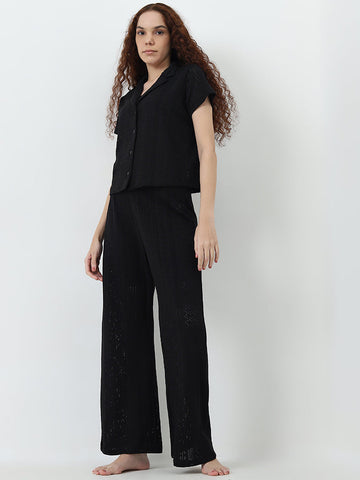 Superstar Black Embroidered High-Rise Pants