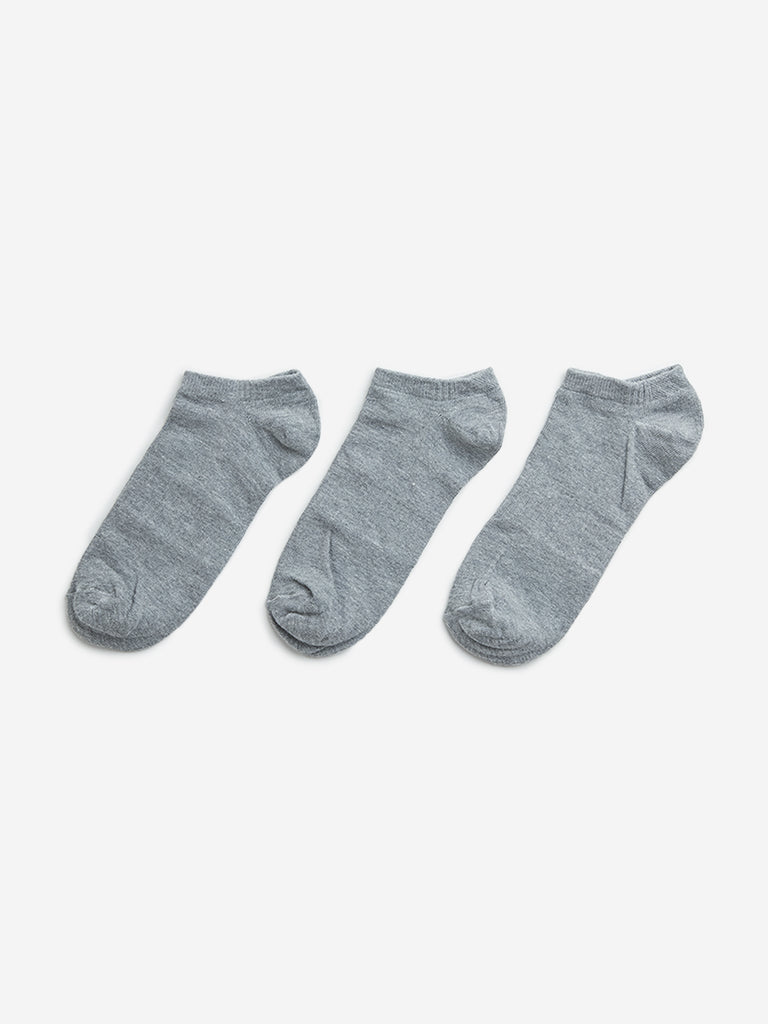 WES Lounge Grey Ankle Length Cotton Blend Socks - Pack of 3