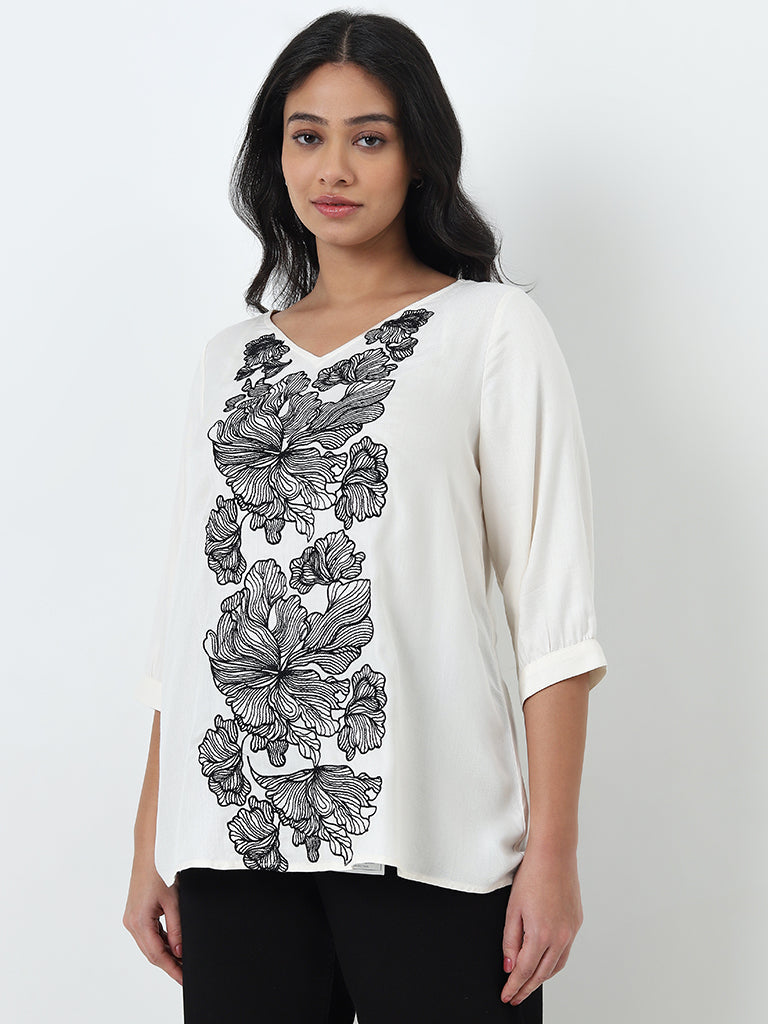 Gia Off-White Floral Embroidered Top