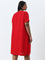 Gia Red Gathered A-Line Cotton Dress