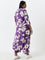 Diza Purple Floral Printed A-Line Cotton Kurta