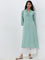 Utsa Mint Embroidered A-Line Cotton Blend Kurta