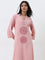 Utsa Dusty Pink Embroidered A-Line Cotton Blend Kurta