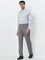 WES Formals Grey Solid Slim-Fit Cotton Blend Shirt