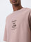 Studiofit Dusty Pink Text Design Relaxed-Fit Cotton T-Shirt