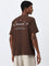 Studiofit Dark Brown Text Design Relaxed-Fit Cotton T-Shirt