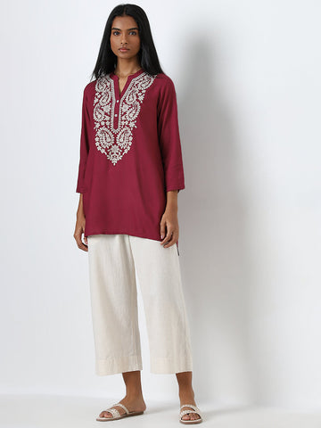 Utsa Maroon Paisley Embroidered High-Low Kurti