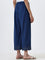 Utsa Dark Blue Embellished High-Rise Cotton Palazzos