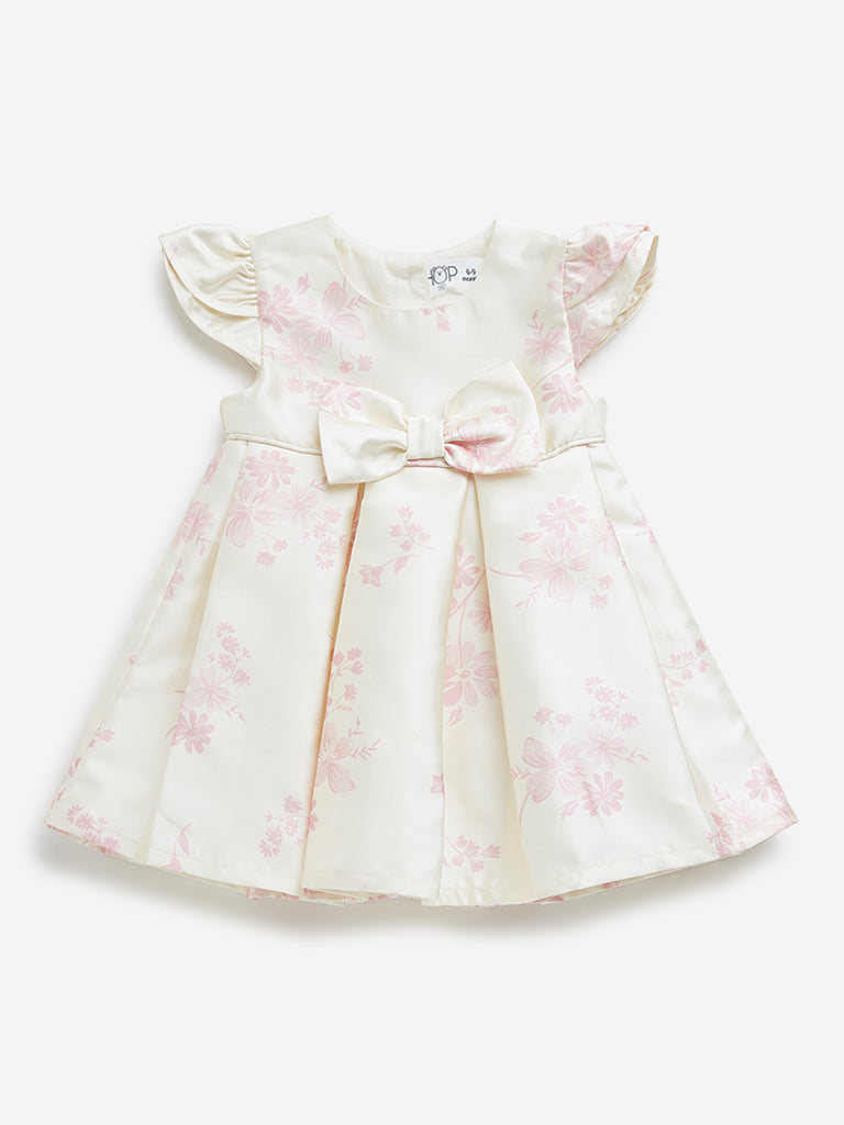 HOP Baby Off-White Floral Printed Party Dress