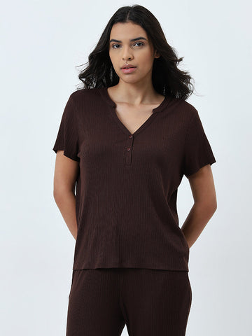 Wunderlove Dark Brown Textured Modal Supersoft T-Shirt