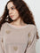 Nuon Beige Heart Embroidered Knitted Cotton Sweater