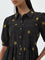 Bombay Paisley Black Embroidered Tiered Cotton Shirt Dress