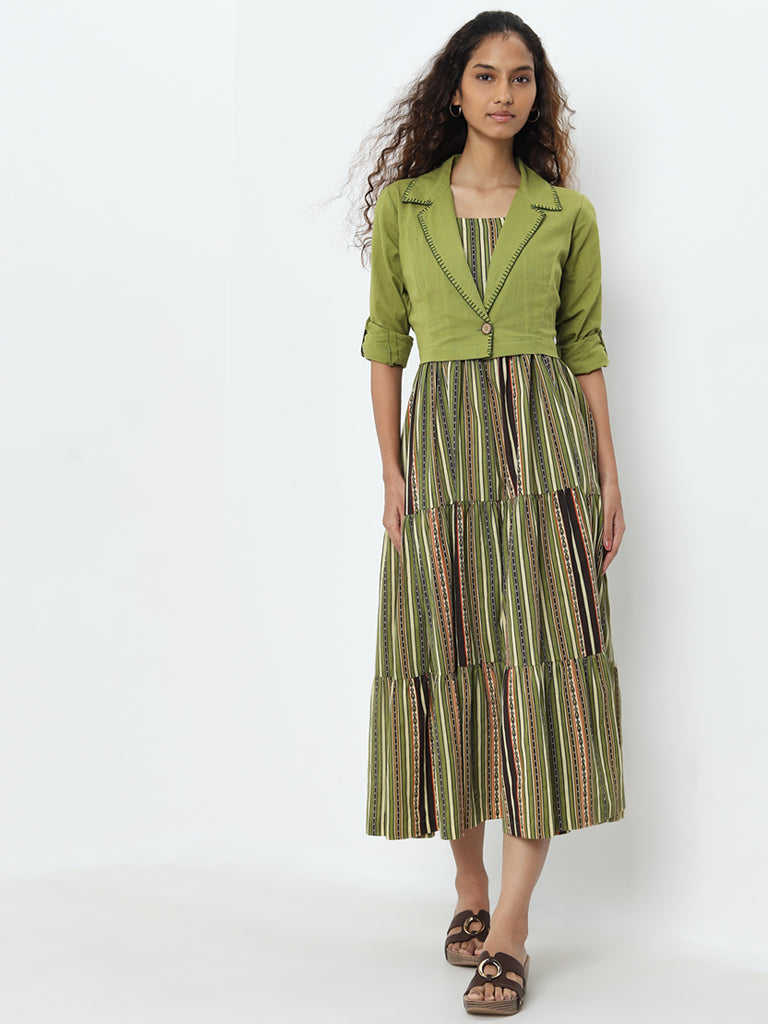 Bombay Paisley Green Tiered Cotton Dress with Jacket