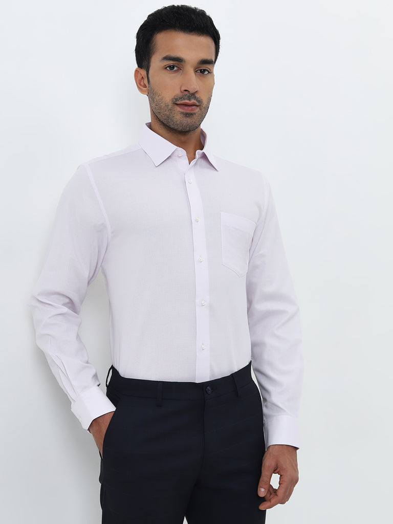 WES Formals Light Pink Slim-Fit Cotton Shirt