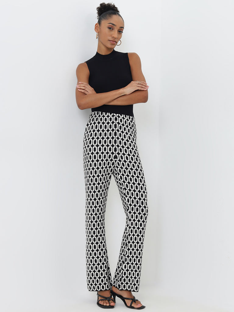 Wardrobe Black Geometric High-Rise Cotton Trousers