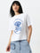 Nuon White Abstract Printed Cotton T-Shirt