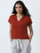 Wunderlove Rust Solid V-Neck Cotton Lounge Top