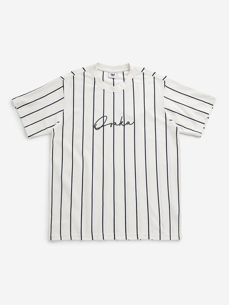 Y&F Kids Off-White Striped T-Shirt