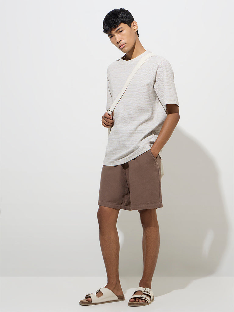 ETA Brown Relaxed-Fit Mid-Rise Cotton Shorts