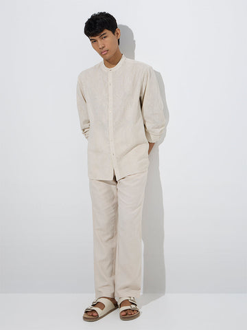 ETA Beige Paisley Design Relaxed-Fit Cotton Shirt