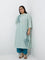 Diza Aqua Botanical Printed A-Line Kurta