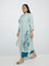 Diza Aqua Botanical Printed A-Line Kurta