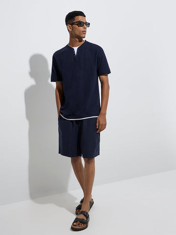 ETA Navy Solid Relaxed-Fit Cotton T-Shirt
