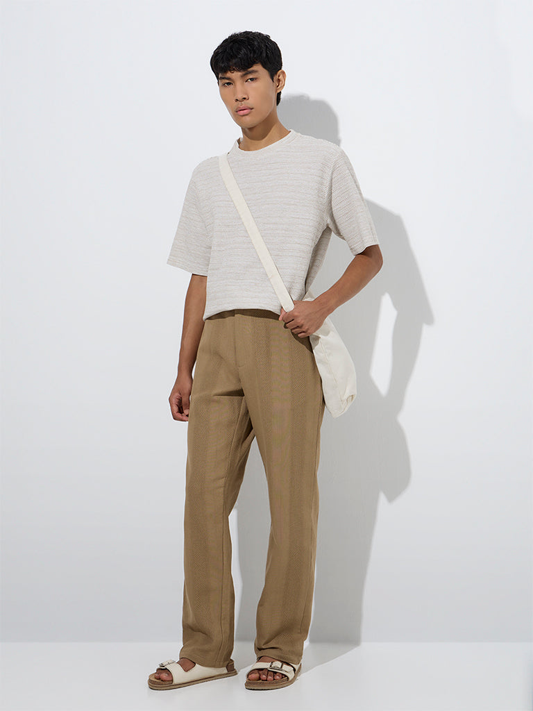 ETA Taupe Self Relaxed-Fit Mid-Rise Cotton-Blend Chinos