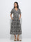 Bombay Paisley Black Botanical Design Cotton A-Line Dress