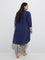 Diza Navy Embroidered Cotton Straight Kurta
