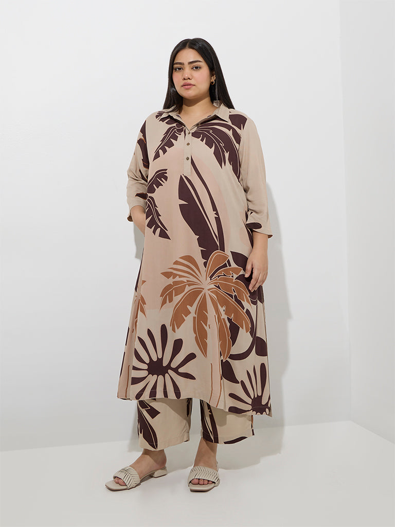 Diza Beige Tropical Detailed Ethnic Pants