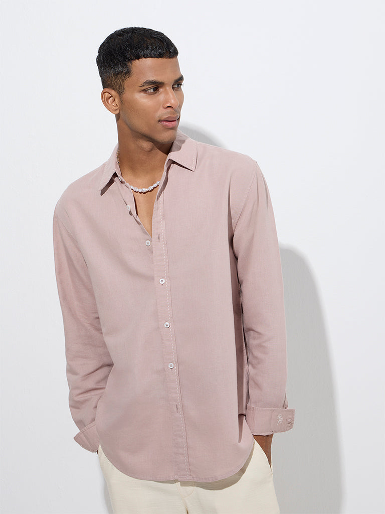 ETA Dusty Pink Relaxed-Fit Linen-Blend Shirt