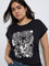 Gia Black Printed Cotton T-Shirt