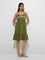 Bombay Paisley Olive Botanical Design Cotton Tiered Dress