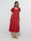 Bombay Paisley Red Embroidered Cotton-Blend A-Line Dress
