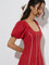 Bombay Paisley Red Embroidered Cotton-Blend A-Line Dress