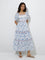 Bombay Paisley White Floral Patterned Cotton Tiered Dress