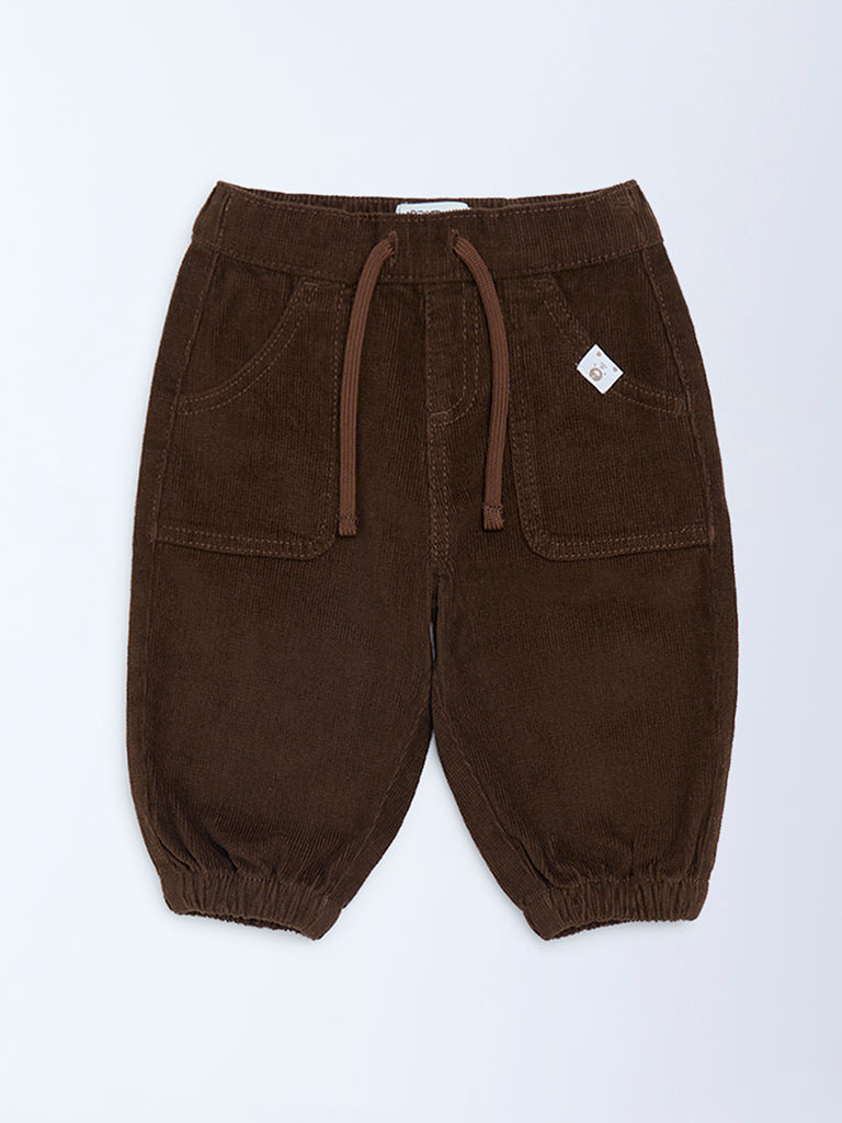 HOP Baby Dark Brown Mid-Rise Corduroy Joggers