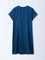 Gia Blue Solid Stitch-Detailed Denim A-Line Dress