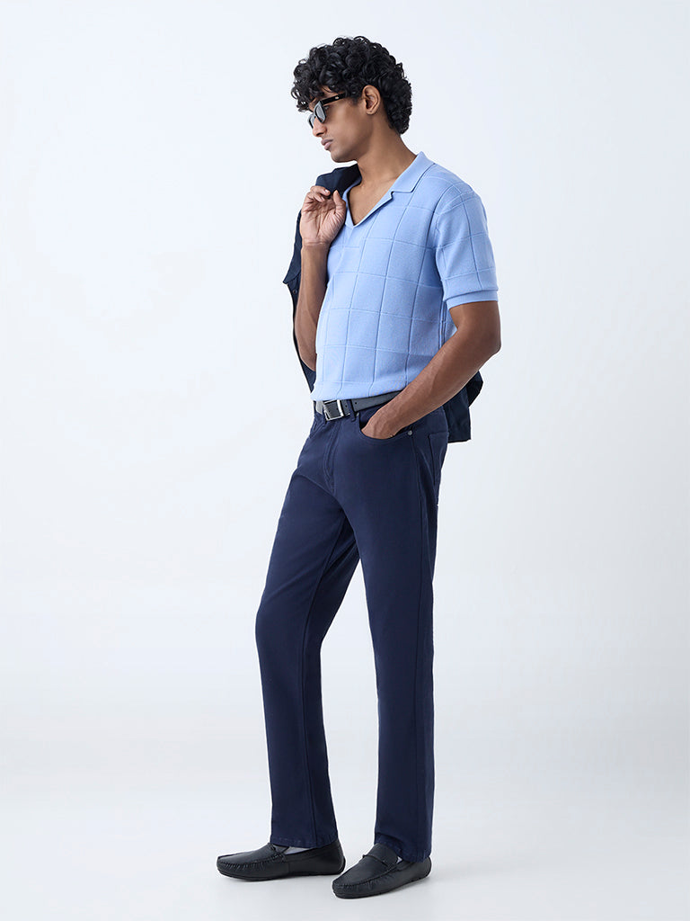 Ascot Dark Blue Relaxed-Fit Mid-Rise Trousers