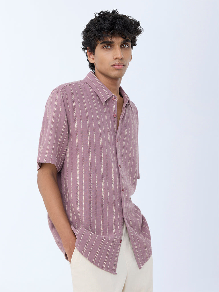 ETA Dusty Pink Stripe Patterned Relaxed-Fit Cotton Shirt