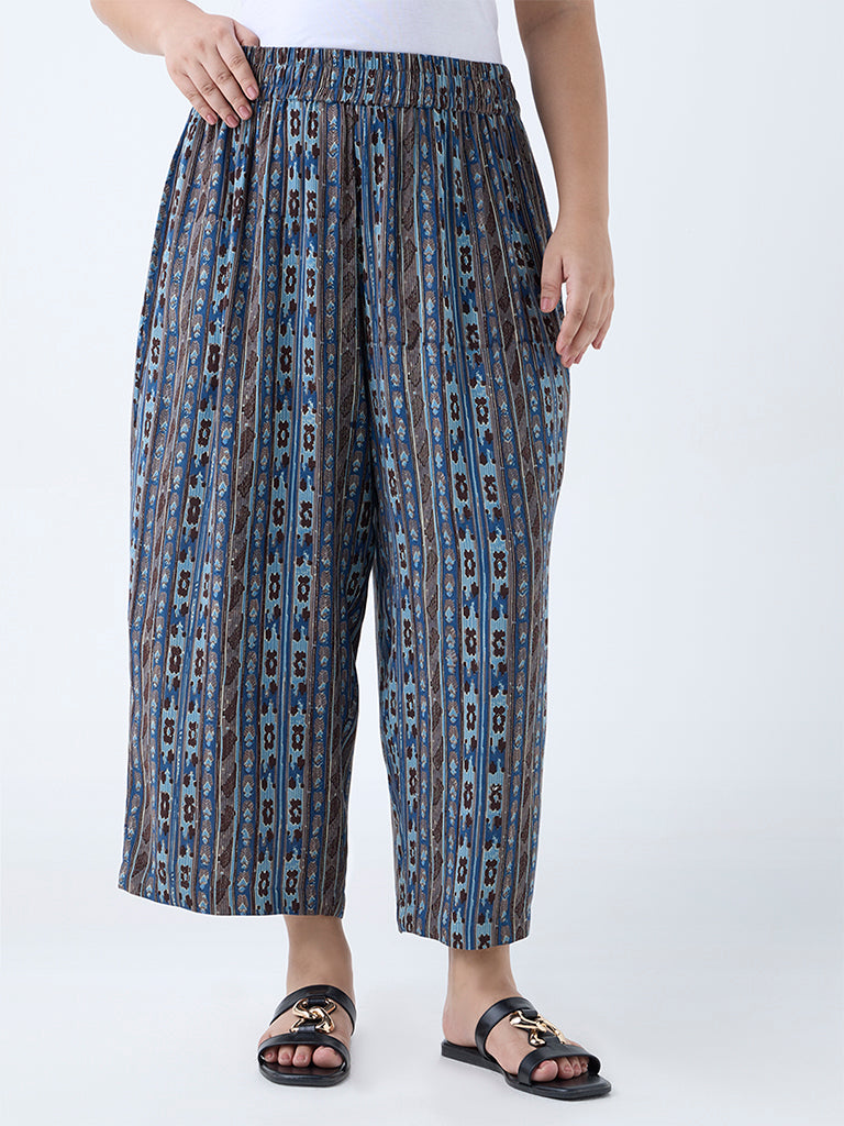 Diza Blue Stripe Patterned Ethnic Pants