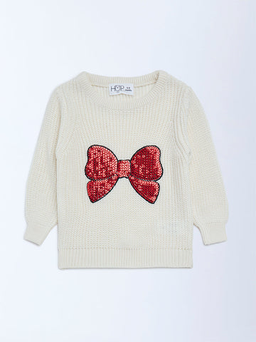 HOP Baby Cream Embellished Knitted Sweater
