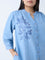 Diza Blue Floral Embroidered Straight Denim Kurta